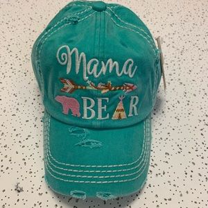 Mama Bear Teal Baseball Cap Casual Pool or Beach. One Size Adjustable